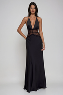 Selene | Halter Neck Lace Waist Maxi – Deep V Satin Formal Evening Summer Dress