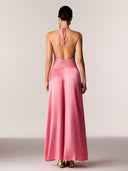 Selene | Halter Neck Lace Waist Maxi – Deep V Satin Formal Evening Summer Dress