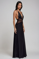 Selene | Halter Neck Lace Waist Maxi – Deep V Satin Formal Evening Summer Dress