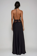 Selene | Halter Neck Lace Waist Maxi – Deep V Satin Formal Evening Summer Dress
