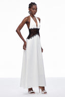 Selene | Halter Neck Lace Waist Maxi – Deep V Satin Formal Evening Summer Dress