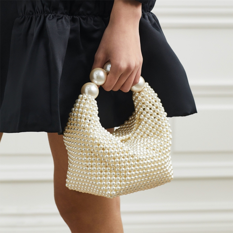 Selina | Beaded Pearl Mini Handbag – Evening Top Handle Rounded