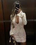 Sem | Lace Mini – High Neck Cut Out Flare Sleeve Body-Con Party Dress