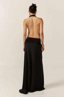 Senna | Halter Cowl Neck Maxi – Sequin Waist Band Open Back Evening Prom Dress