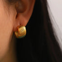 Serena | Gold Ribbed Chunky Hoop Earrings – Wide Band Twisted Everyday Jewellery