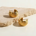 Serena | Gold Ribbed Chunky Hoop Earrings – Wide Band Twisted Everyday Jewellery