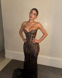 Serenity | Strapless Lace Corset Maxi – Sweetheart Sheer Fishtail Evening Dress