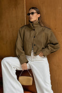 Shannon | Oversized Utility Jacket – Point Collar Button Front Balloon Sleeve