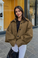 Shannon | Oversized Utility Jacket – Point Collar Button Front Balloon Sleeve