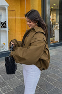 Shannon | Oversized Utility Jacket – Point Collar Button Front Balloon Sleeve