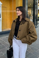 Shannon | Oversized Utility Jacket – Point Collar Button Front Balloon Sleeve