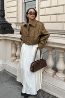 Shannon | Oversized Utility Jacket – Point Collar Button Front Balloon Sleeve