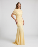 Shelby | Ruched Maxi Dress – Boat Neck Short Sleeve Evening Gown