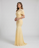 Shelby | Ruched Maxi Dress – Boat Neck Short Sleeve Evening Gown