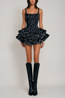 Sienna | Floral Print Mini – Square Neck Corset Tiered Ruffle Skirt Party Dress