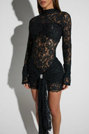 Sierra | Lace Mini – High Neck Long Sleeve Diamante Drape Going Out Party Dress