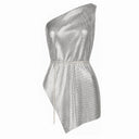 Sierrah | Metallic Mini Dress – Party One Shoulder Draped Front High Slit