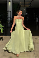Skyla | Strapless Pleated Maxi – Bandeau Bodice Full Skirt Wedding Guest Dress