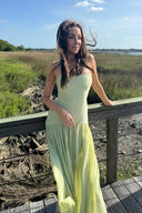 Skyla | Strapless Pleated Maxi – Bandeau Bodice Full Skirt Wedding Guest Dress