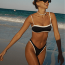 Skyler | Contrast Trim Bikini Set – Bandeau Spaghetti Strap High Cut Bottom Swimwear