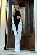 Sloane | Halter Neck Two Tone Maxi – Pleated Contrast Formal Evening Dress