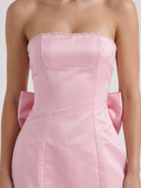 Solana | Bow Mini Dress – Party Strapless Pearl Trim Side Bow Seamed Front