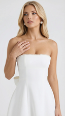 Solana | Bow Mini Dress – Party Strapless Pearl Trim Side Bow Seamed Front