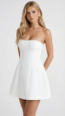 Solana | Bow Mini Dress – Party Strapless Pearl Trim Side Bow Seamed Front