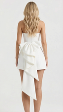 Solana | Bow Mini Dress – Party Strapless Pearl Trim Side Bow Seamed Front