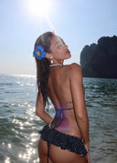 Solara | Polka Dot Triangle Bikini Set – String Halter Top Ruffle Skirt Bottom Swimwear