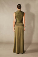 Soleil | Sleeveless Solid Set – Mock Neck Beaded Fringe Maxi Evening
