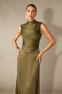 Soleil | Sleeveless Solid Set – Mock Neck Beaded Fringe Maxi Evening