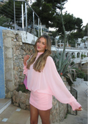 Solene | Sheer Summer Mini Dress – High Neck Ruched Skirt Blouson Party