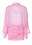 Solene | Sheer Summer Mini Dress – High Neck Ruched Skirt Blouson Party