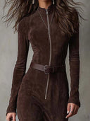 Sonya | Suede Effect Mini Dress – Casual Round Neck Sleeveless Front Pockets