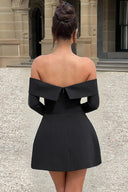 Stella | Off Shoulder Long Sleeve A-Line Mini – Bardot Flap Pocket Party Dress
