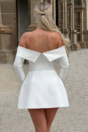Stella | Off Shoulder Long Sleeve A-Line Mini – Bardot Flap Pocket Party Dress
