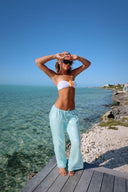 Summer | Sequin Wide Leg Trousers – High Waist Drawstring Beach Holiday Pants
