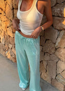 Summer | Sequin Wide Leg Trousers – High Waist Drawstring Beach Holiday Pants