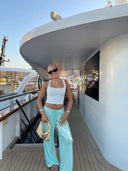 Summer | Sequin Wide Leg Trousers – High Waist Drawstring Beach Holiday Pants