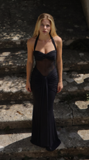 Sunday | Mesh Halter Maxi Dress – Evening Ruched Bust Draped Floor Length