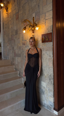 Sunday | Mesh Halter Maxi Dress – Evening Ruched Bust Draped Floor Length