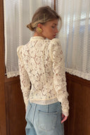 Susan | Floral Lace Blouse – Mandarin Collar Frog Button Long Sleeve