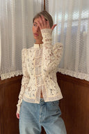 Susan | Floral Lace Blouse – Mandarin Collar Frog Button Long Sleeve