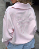 Susannah | Graphic Sweatshirt – Casual Half Zip Wide Collar Long Sleeve Bow Back
