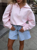 Susannah | Graphic Sweatshirt – Casual Half Zip Wide Collar Long Sleeve Bow Back