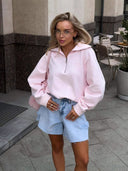 Susannah | Graphic Sweatshirt – Casual Half Zip Wide Collar Long Sleeve Bow Back