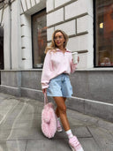 Susannah | Graphic Sweatshirt – Casual Half Zip Wide Collar Long Sleeve Bow Back