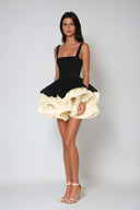 Sutton | Two Tone Mini – Square Neck Corset Tiered Ruffle Skirt Cocktail Dress