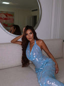 Suzy | Sequin Maxi – Halter Cowl Neck Sleeveless Formal Prom Wedding Guest Dress